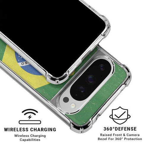 Brazil Flag Distressed Google Pixel 10 Pro XL Clear Case